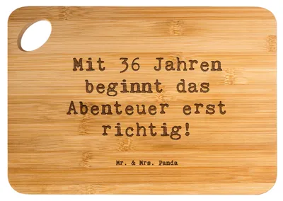 Produktbild von Mr. & Mrs. Panda Frühstücksbrett Spruch 36. Geburtstag Abenteuer - Transparent - Geschenk, Leidenschaft, Mut, liebevoll handgefertigt, Geburtstagsgeschenk, Lebensfreude