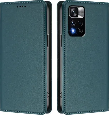 Image de Étui en cuir pour Xiaomi Redmi Note 11 Pro+ 5G, étui à rabat magnétique en cuirPolyuréthaneavec support, vert