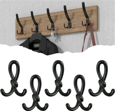 Produktbild von Dreifachhaken Wandgarderobe, schwarz, zum Anschrauben 5 Stück