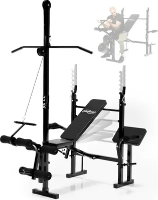 Produktbild von Physionics® Multifunktion Hantelbank - Verstellbar, Ablage, Butterfly, Latzug, Curlpult, Beinstrecker, Beincurler - Kraftstation, Fitnessstation, Trainingsbank, Fitnessbank, Dip-Station