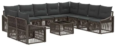 Image de Ensemble de canapés de jardin vidaXL, 11 pièces, gris, en polyrotin