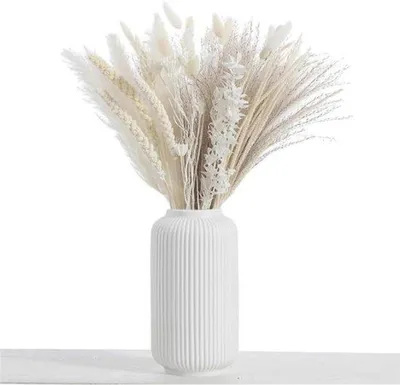Produktbild von Weiße Keramische Wellen-Formige Vase für Wohnaccessoires - 25 cm Höhe - Als Tischdeko - Geometrisches Design - Dekorative Blumen-Topf für Pampasgras