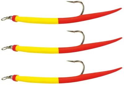 Produktbild von Dieter Eisele Gummi-Makks gelb/rot - 3 Gummimakk Beifänger, Länge / Hakengröße:18cm / Gr. 12/0