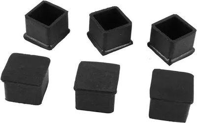 Image de Cache-pieds en caoutchouc noir pour meubles, lot de 6 avec motif carré