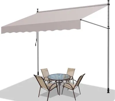 Obrázok produktu pre Ochrana pred slnkom, UV žiarením a vodoodolnosť – slnečník, béžová farba, nastaviteľný, priemer 300 cm, vhodný na balkón, terasu a záhradu