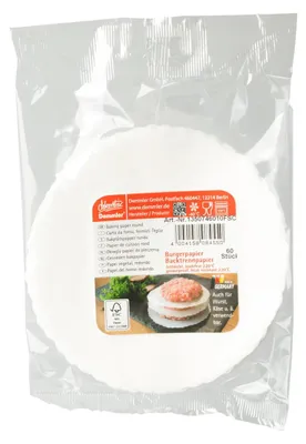 Produktbild von Demmler Burgerpapier Weiß - Inhalt 60 Stück, Durchmesser ca. 13cm - 1350746010FSC