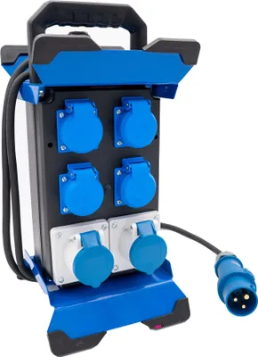 Produktbild von Starkstromverteiler 2x16A 230V CEE 4x Schuko Schutz IP44 Bau Camping Campingplatz VDE Stromstation Stromverteiler 2,5m Gummischlauch H07RN-F 3G2,5 Industrie Veranstaltungen 3 polig mit Klappdeckel
