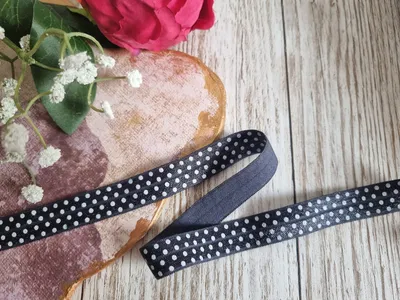 Produktbild von 5m Elastisches Schrägband Mit Punkte 16mm breit - Dunkelgrau   Holland