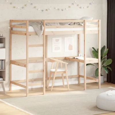Obrázok produktu pre vidaXL Podkrovná posteľ s písacím stolom 90x190 cm z masívneho borovicového dreva