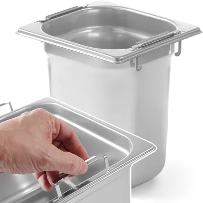 Immagine prodotto di Contenitore GN con maniglie a scomparsa GN1/6 in acciaio inox 176x162mm H 200mm - Hendi 803707