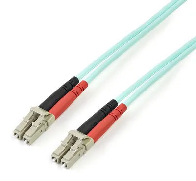 Immagine prodotto di StarTech.com Cavo in fibra ottica multimodale da LC/UPC a LC/UPC OM4 da 3 m - Fibra LOMMF/VCSEL Zipcord da 50/125 µm, Reti 100G - Bassa perdita di inserzione - Cavo patch in fibra LSZH - Turchese