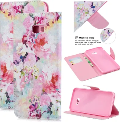 Produktbild von Für Samsung J4 Plus/J6 Plus Cartoon Telefon Shell Delicate Smartphone Case Kunstleder Overall Schutz Geldbörse Design Aquarell Blume