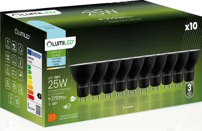 Zdjęcie produktu dla 10x Żarówka LED GU10 Reflektor PAR16 3W = 25W 270lm 6500K Zimna 120° Czarna LUMILED
