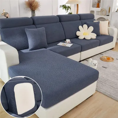 Obrázok produktu pre Poťah na sedaciu časť sedačky v tvare "L", tmavomodrá tkanina, pre trojsedák, dĺžka 125-155 cm