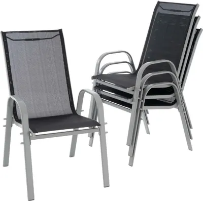 Produktbild von VCM 4er Set Gartenstuhl Stapelstuhl Balkonstuhl Hochlehner | schwarz / Rhamen grau | stappelbar | Maße H. 93 x B. 55 x T. 58 cm