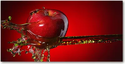 Produktbild von Tulup® Glas-Bild - 100x50 -Wandkunst - Wandbild hinter gehärtetem Sicherheitsglas  - Essen & Getränke - Apfel Wasser - Rot