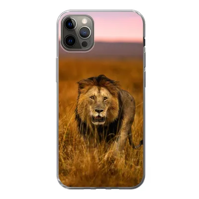 Produktbild von MuchoWow® Handyhülle Schutzhülle Hülle für iPhone 12 Pro Max Löwe - Savanne - Gras Silikon Softcase Handy Hülle - Hartschale