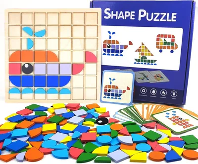Produktbild von 140PCS Tangram Kinder Holzpuzzle, Montessori Mosaik Steckspiel ab 3 4 5 6 Jahren, Geometrische Formen Holzpuzzles, Hölzerne Muster Blöcke Set