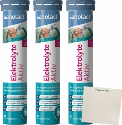Produktbild von sanotact Elektrolyte Aktiv 20 Brausetabletten ohne Zucker 3er Pack (3x82g Dose) + usy Block
