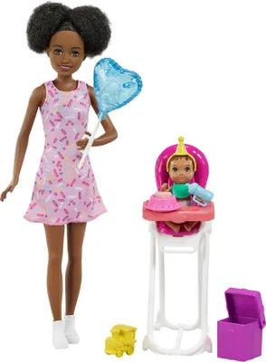 Image de Barbie Skipper Poupée baby-sitter Ensemble de jeu d'anniversaire avec poupée bébé