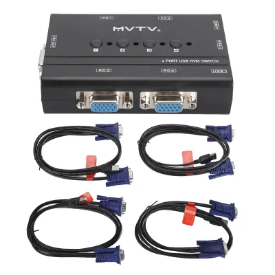 Obrázok produktu pre 4-portový prepínač USB VGA KVM - prepínač pre 4 počítače so zdieľaným používaním 1 monitora a 3 zariadení USB, ako je klávesnica, myš, tlačiareň