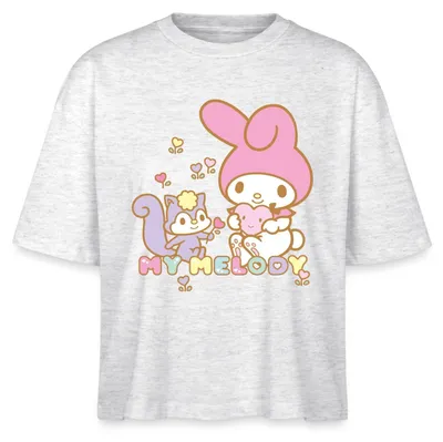 Produktbild von Spreadshirt My Melody Pflückt Mit Risu Herzblümchen Boxy Shirt Damen, M, Weiß meliert