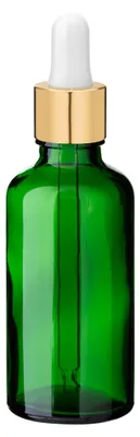 Produktbild von 5x Grüne Glasflasche 50 ml mit goldener Aluminium-Tropfpipette Leer