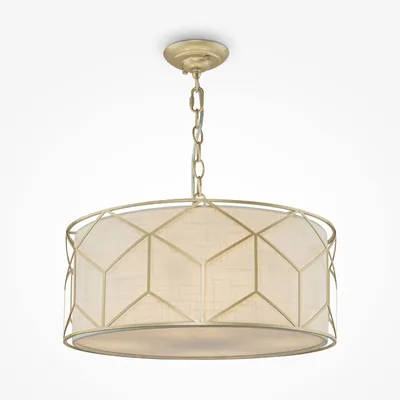 Obrázek produktu pro Závěsná lampa kovová tkanina E27 kulatá D: 45 cm V: max. 76,8 cm ve zlaté barvě přírodní 4 světla moderní