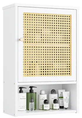 Image de Étagère en bambou pour salle de bain avec portes en rotin