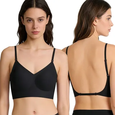 Produktbild von BH Rückenfrei für Damen, Ohne Bügel, Multiway BH mit Herausnehmbare Cups, Schwarz, Größe XL