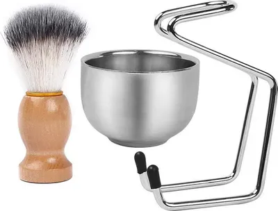 Produktbild von Herren Rasier-Set aus Edelstahl, Bartpflege-Set mit Rasierpinsel, Halter, Rasierschale, ideal für Nassrasur & Geschenk