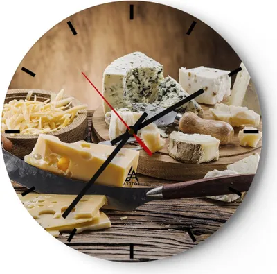 Produktbild von Wanduhr - Rund - Glasuhr - Käse Schreibtisch Essen Essen - 40x40cm - Schleichendes Uhrwerk - Lautlos - zum Aufhängen bereit - Dekoration Modern - Wanddekoration aus Glas - C3AR40x40-2870