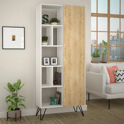 Immagine prodotto di Skye Decor, Libreria Jedda - Bianco, Quercia, Libreria, Bianco, 100 % pannello di legno rivestito di melamina, 79 x 32 x 190 cm