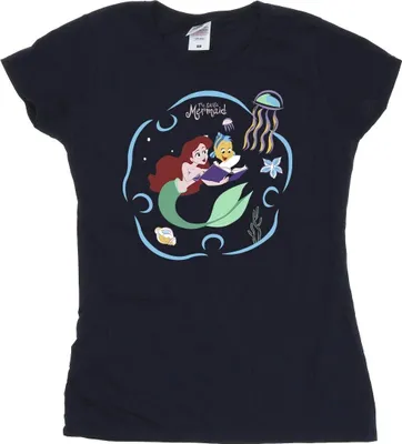 Produktbild von Disney - "The Little Mermaid Reading A Book" T-Shirt für Damen BI26317 (S) (Marineblau)