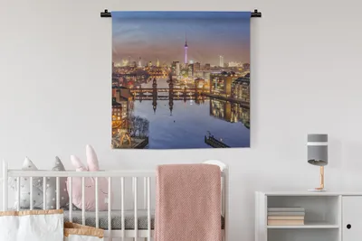 Produktbild von MuchoWow® Wandteppich Wandbehang Berlin - Fluss - Stadt 90x90 cm Tapisserie Dekoration Wandtuch - Wandaufhänger