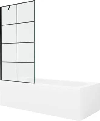 Produktbild von Mexen Vega rechteckige Badewanne 160 x 70 cm mit Verkleidung und 1-flügliger Duschabtrennung 90 cm, Schwarzes Design - 550116070