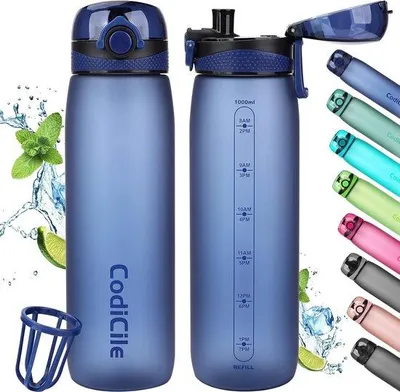 Produktbild von Famanu Trinkflasche 1 Liter, BPA-frei, auslaufsicher, Tritan Sportflasche mit Filter - Blau