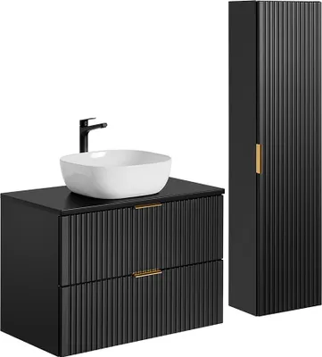 Produktbild von Waschtisch und Hängesäule 80.6cm Adriel mit 2 Schubladen, Schwarz