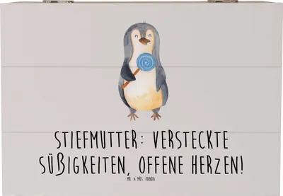 Produktbild von Mr. & Mrs. Panda Kiste Stiefmutter Herzen 22 x 15 cm - Grau Pastell - Geschenk, Lächeln, Stiefkind, Truhe, Bonusmutter, Box, fotobox, Humor, Liebe, Geschenkbox, Herz