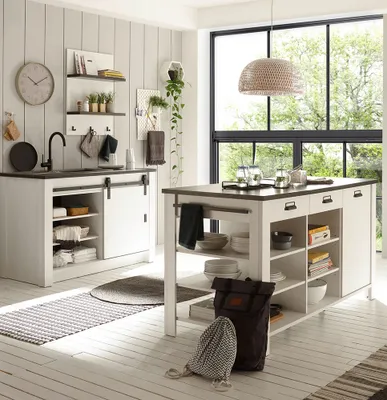 Produktbild von Küchen Set mit Unterschrank mit 133 cm Breite, Kücheninsel und Wandregal SHELTON-61
