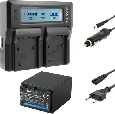 Produktbild von 1x Akku + Lader für Sony NP-FV100 NP-FV120  DCR-SX63 SX85 HDR-CX900 3300 mAh