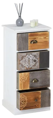 Produktbild von Kommode CARA mit 4 farbig verzierten Schubladen, Schubladenregal in Vintage Optik, kleines Shabby Standregal