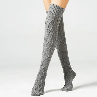Productafbeelding van Warme kniekousen - dameskousen - kniekousen - maat 36-40 - 1 paar - sokken voor laarzen - warme, gebreide kniekousen voor dames - lange winterkousen