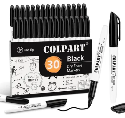 Zdjęcie produktu dla Marker do tablicy sucho, czarny, cienka końcówka, 30 sztuk, o słabym zapachu, z możliwością wytarcia
