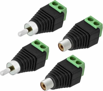 Produktbild von 2X Cinch Buchse + 2X Cinch Stecker RCA > Terminal Block 2 Pin Adapter Schraub Klemmen