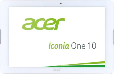 A white tablet displaying the Acer logo and product name.