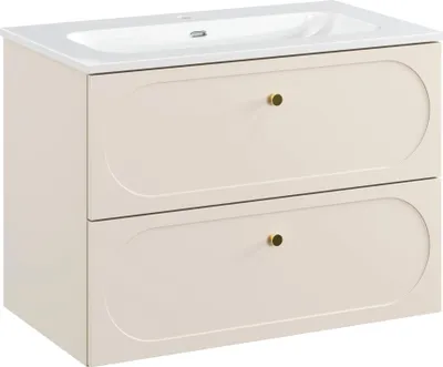 Zdjęcie produktu dla Szafka Łazienkowa 80 Cm Z Umywalką Ceramiczną I 2 Szufladami Beżowa
