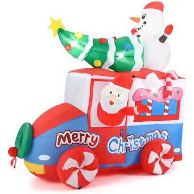 Produktbild von GOPLUS aufblasbarer Weihnachtsmann Deko, 177cm Santa Claus auf Fahrzeug mit LED Lichtern & Gebläse, Weihnachtsdekoration aufblasbar draußen