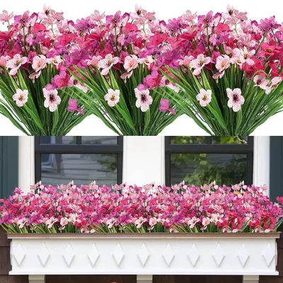 Imagen del producto de Omgoods - 12 unidades de flores artificiales para exteriores - Plantas resistentes a los rayos UV para decoración