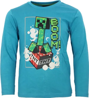 Produktbild von Minecraft Creeper Gamer Kinder Jungen Langarmshirt Shirt – Blau / 116